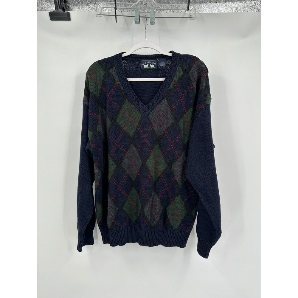 Mens Preppy Argyle Sweater Sz L Academia Collegiate Heritage Grandpa Traditional